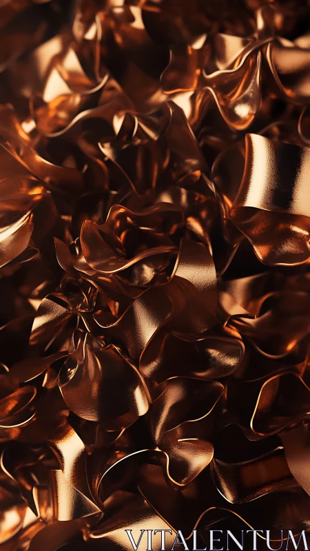 Specular copper ribbons form dense, high-gloss folded surface field