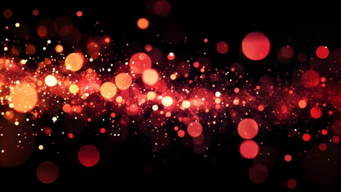 Vibrant red bokeh lights on black background, festive abstract art.