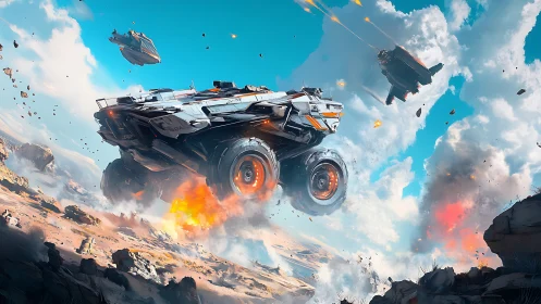 Futuristic desert assault rover in cinematic digital painting.