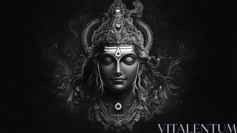 Divine monochrome Shiva portrait radiates serene cosmic calm