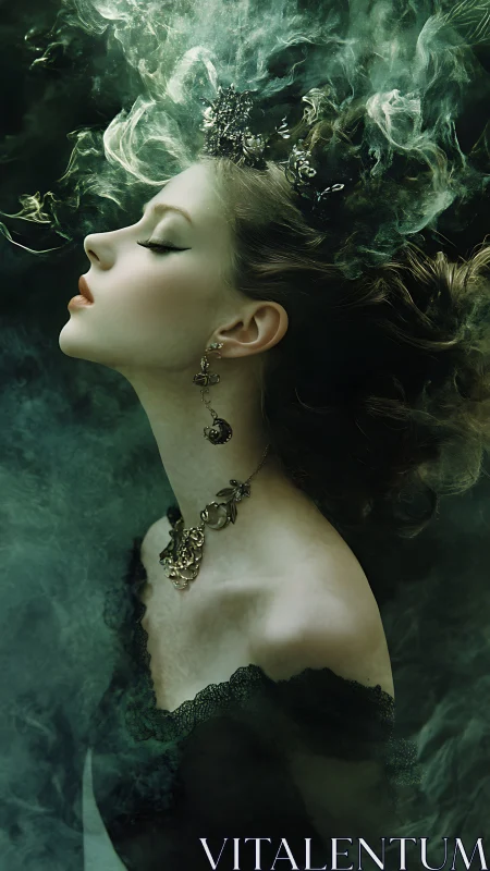 Emerald smoke queen drifting through an enchanted midnight dream.