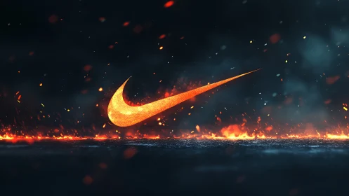 Nike Swoosh Engulfed in Flames and Luminous Particles