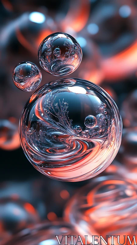 Translucent spheres with internal fractal forms in macro view.
