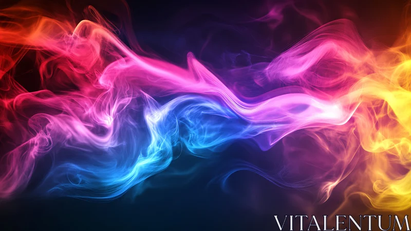 Chromatic smoke rivers weaving through electric twilight.