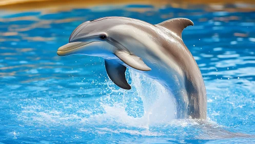 Hydrodynamic dolphin breach with high-velocity splash plume.