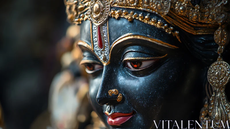 Gently lit deity statue glows with intricate golden detail