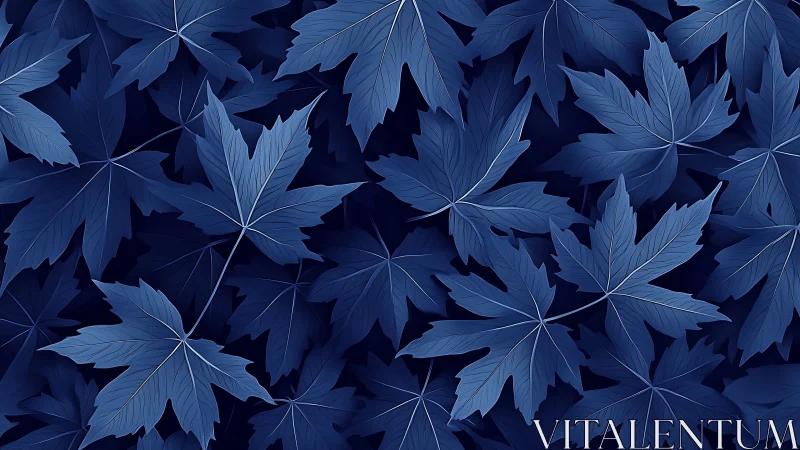 Calming midnight maple leaves in layered indigo blues.