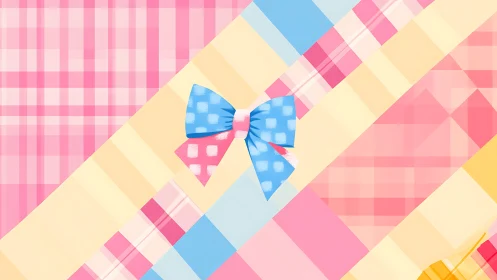 Digital pastel bow on diagonally layered plaid geometry.