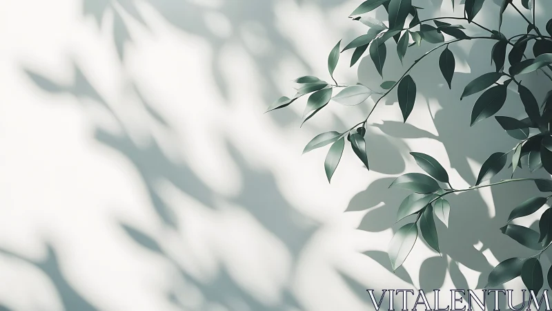 Soft daylight leaves and dancing shadows on pale wall.