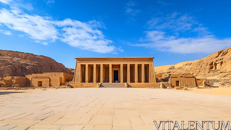 Golden desert temple invites calm steps across sunlit stone