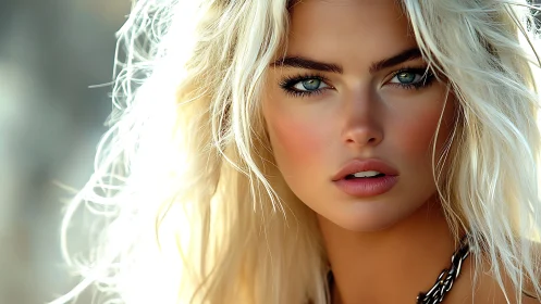 Intense closeup portrait of blonde woman outdoors in light