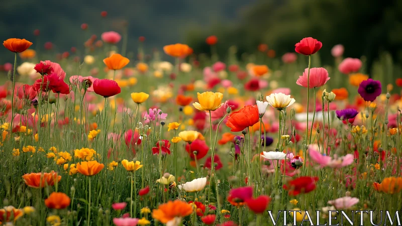 Vibrant Poppy Field Depth Study: Multi-Colored Blooms with Selective Focus
