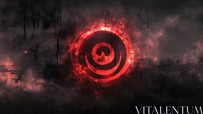 Blazing crimson vortex sigil ignites within storm-dark void.