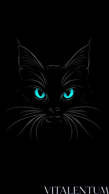 Black Cat with Striking Cyan Eyes Gazes Mysteriously