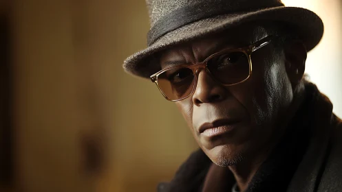 Older man in hat and glasses looks directly at camera