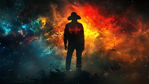 Lone cosmic wanderer framed by blazing nebula light.