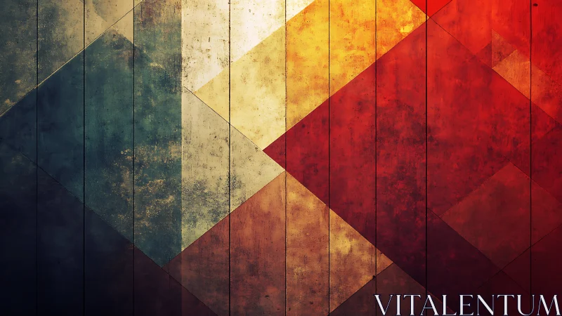 Geometric color blocks on textured vertical panels.