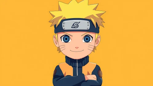 Confident blond ninja stands boldly against vivid orange