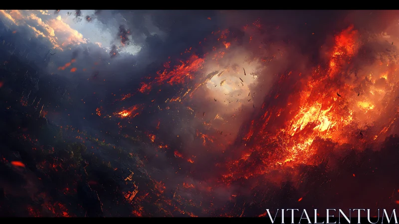 Apocalyptic Inferno. Massive Explosions Engulf Fractured Cityscape.