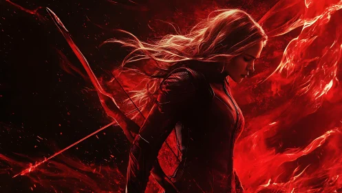 Red-lit archer in profile with fiery motion effects.