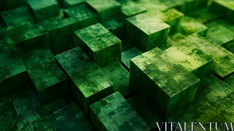 Abstract green cubes in digital 3D art with textured surfaces. Abstract green cubes in digital 3D art with textured surfaces.