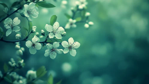 White Spring Blossoms with Selective Focus Depth of Field