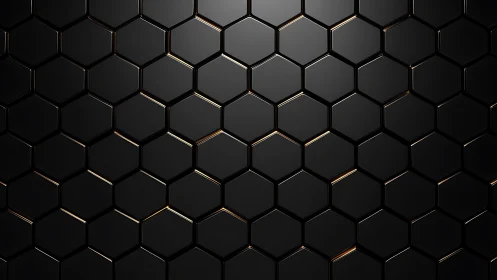Sleek black hexagon wall with gentle golden reflections.