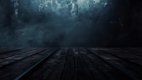 Dark wooden stage floor extends toward moody textured wall.
