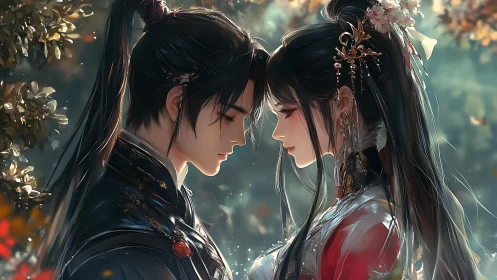 Celestial Romance: Two Ethereal Figures in Ornamental Eastern Dress