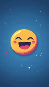 Smiling cosmic emoji orbits through a playful midnight sky