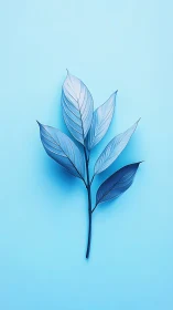 Minimalist cyan branch with blue gradient leaves on backdrop