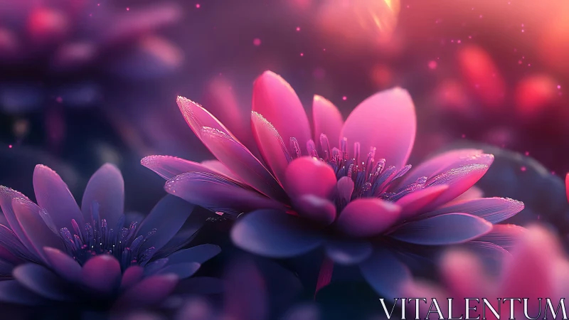 Luminescent Pink Flowers with Bokeh Background.
