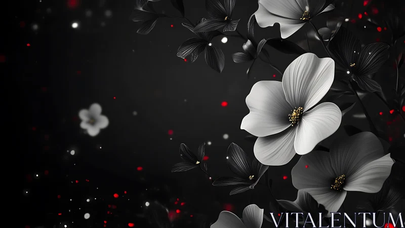 Monochromatic floral composition with white blooms and dark foliage