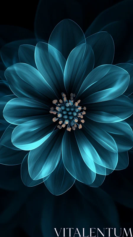 Radial teal flower rendering on dark gradient background.