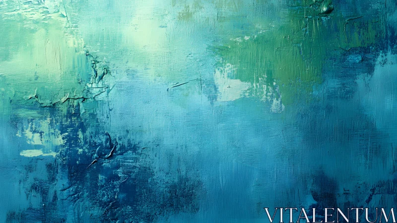 Abstract blue and green textured painting in modern style.