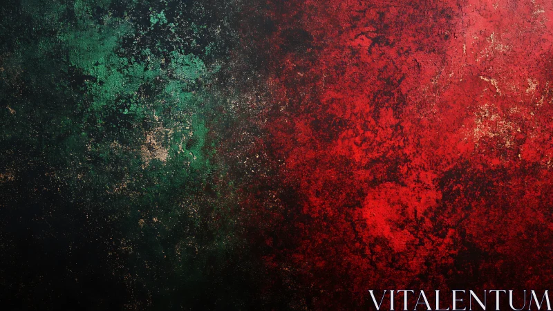 Bipolar textured abstract field in red, green and black tones