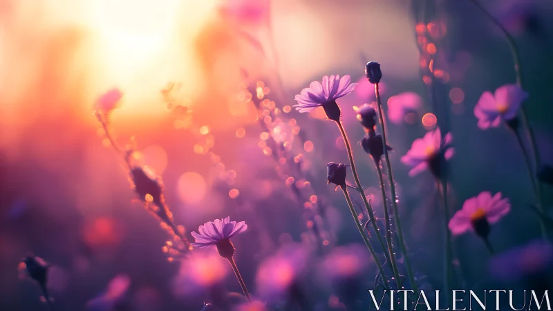 Backlit Wildflower Field at Golden Hour.