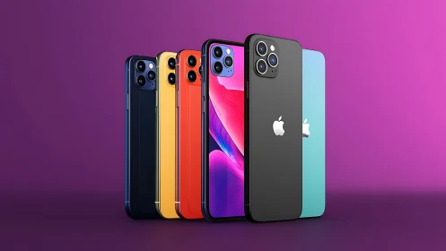 Bold colorful smartphones stand proudly in a sleek studio glow