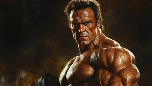 Photorealistic muscular portrait with dramatic chiaroscuro rendering.