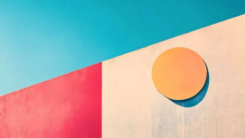 Sunlit geometric wall brings playful color to a clear sky