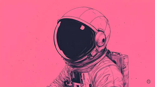Solitary astronaut portrait contrasts bold pink void