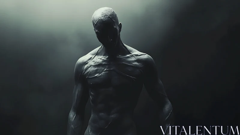 Shadowed humanoid figure stands in dramatic low key light