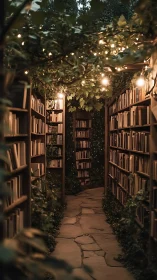 Secret garden library glowing under story-soft lantern light.