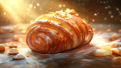 Golden Croissant Dream Caught in Luminous Enchantment