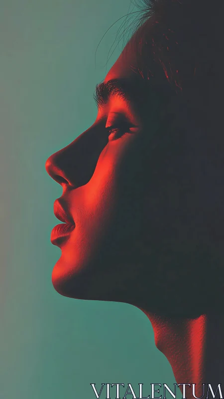 Digital painting profile portrait with dramatic red rim light.