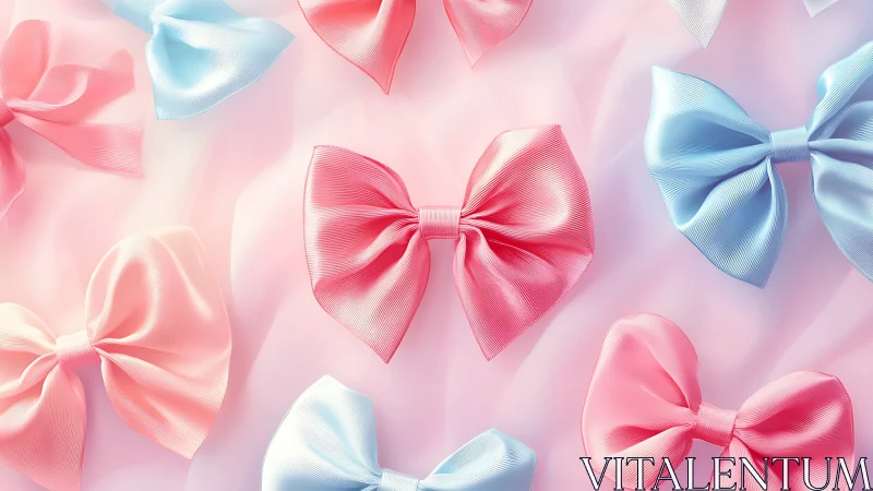 Composite Pattern of Ribbon Bows on Pink Background.