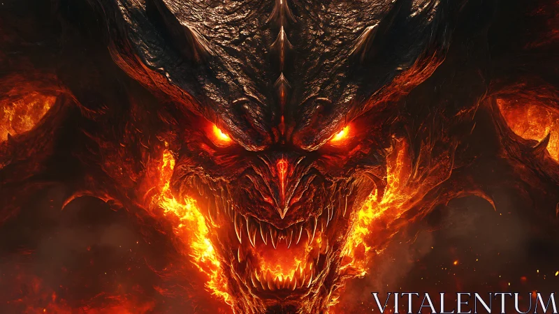 Volcanic demon head rendered with high-detail emissive lava core