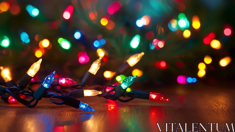Multicolor LED string lights with shallow-depth bokeh rendering.