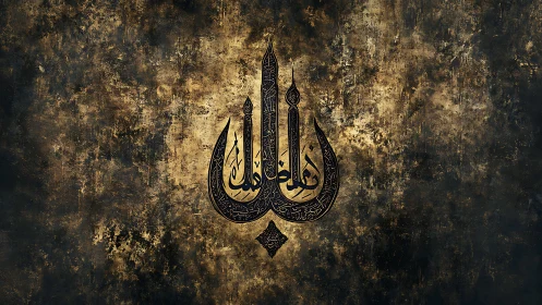 Textured Arabic calligraphy emblem on distressed grunge background