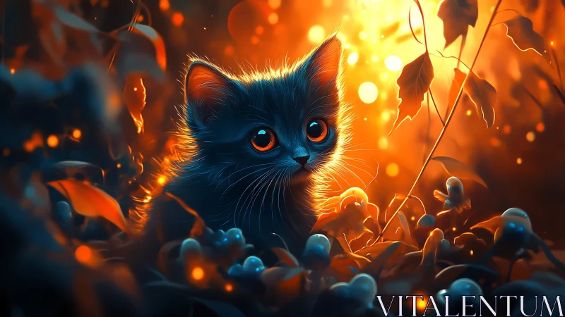 A Kitten's Magical Glow in the Enchanted Garden.